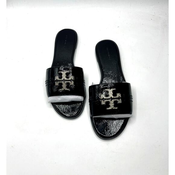 Tory Burch Everly Slide Softy Naplak Cow Perfect Black/Crystal Size 9 NEW - Picture 2 of 9